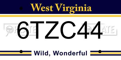 6TZC44 West Virginia License Plate