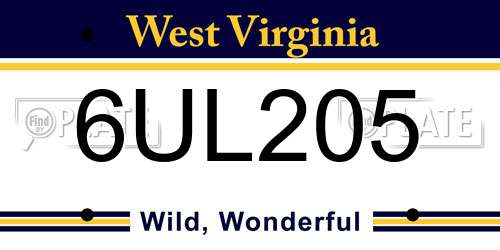 6UL205 West Virginia License Plate