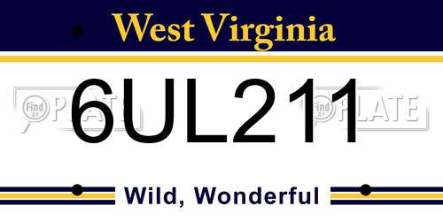 6UL211 West Virginia License Plate