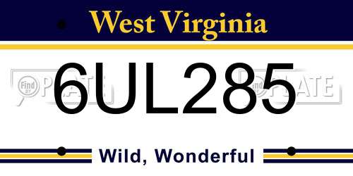 6UL285 West Virginia License Plate