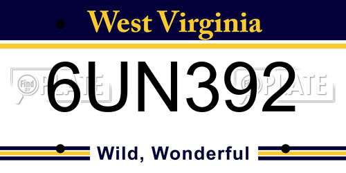 6UN392 West Virginia License Plate