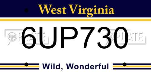 6UP730 West Virginia License Plate