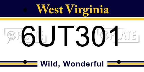 6UT301 West Virginia License Plate