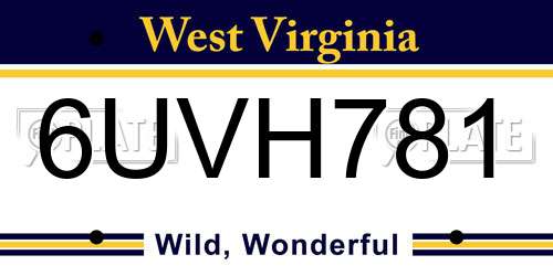 6UVH781 West Virginia License Plate