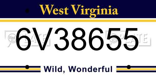 6V38655 West Virginia License Plate