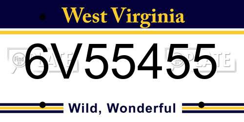 6V55455 West Virginia License Plate