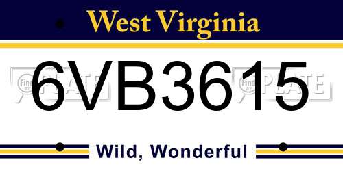 6VB3615 West Virginia License Plate