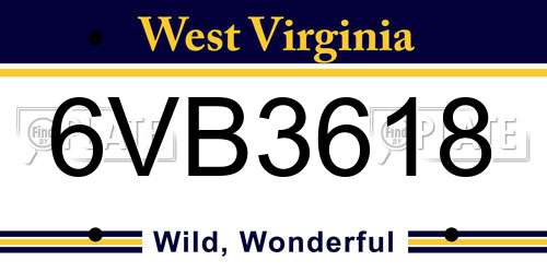 6VB3618 West Virginia License Plate