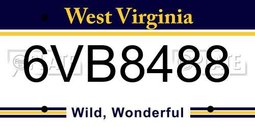 6VB8488 West Virginia License Plate