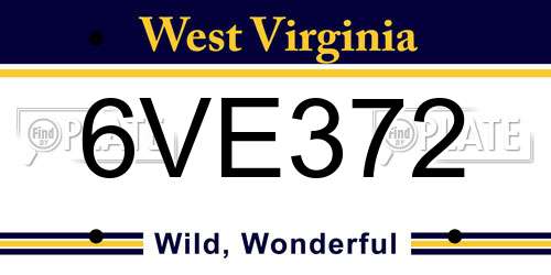 6VE372 West Virginia License Plate