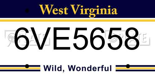 6VE5658 West Virginia License Plate