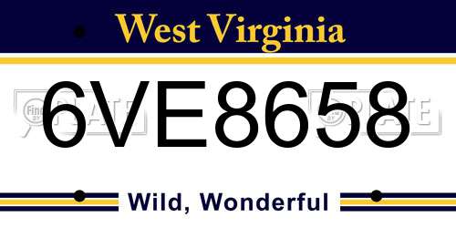 6VE8658 West Virginia License Plate