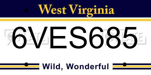 6VES685 West Virginia License Plate