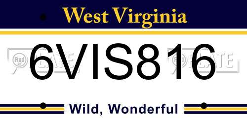 6VIS816 West Virginia License Plate