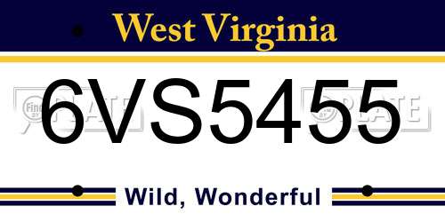 6VS5455 West Virginia License Plate