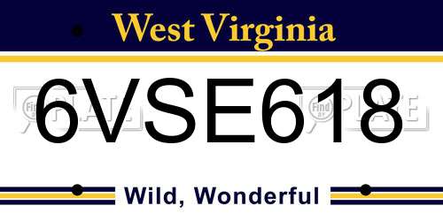 6VSE618 West Virginia License Plate