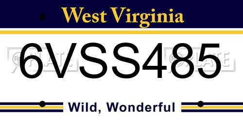 6VSS485 West Virginia License Plate