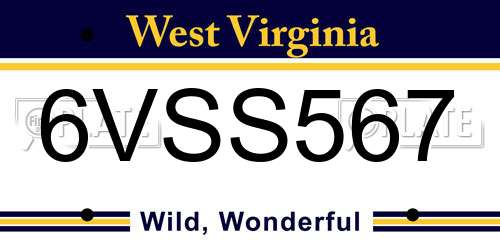 6VSS567 West Virginia License Plate