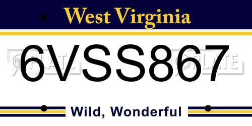 6VSS867 West Virginia License Plate