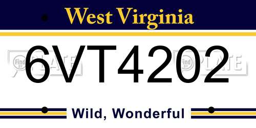 6VT4202 West Virginia License Plate