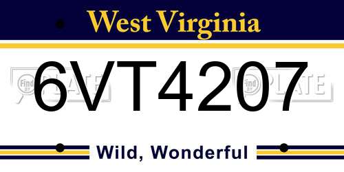 6VT4207 West Virginia License Plate