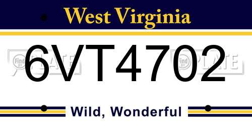 6VT4702 West Virginia License Plate