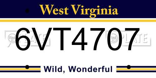 6VT4707 West Virginia License Plate