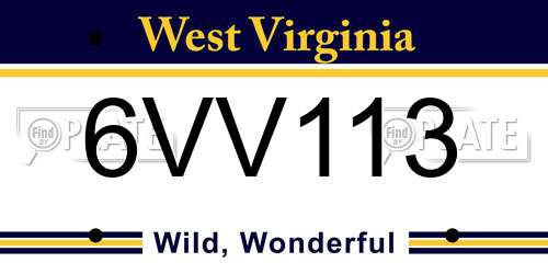 6VV113 West Virginia License Plate