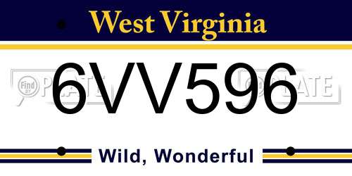 6VV596 West Virginia License Plate