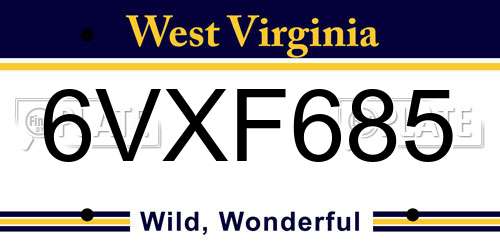 6VXF685 West Virginia License Plate