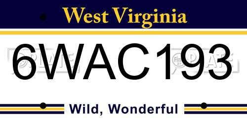 6WAC193 West Virginia License Plate