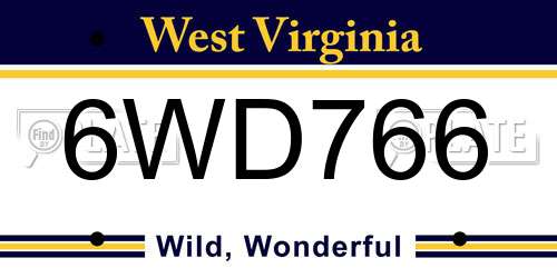 6WD766 West Virginia License Plate