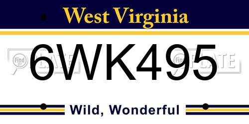 6WK495 West Virginia License Plate