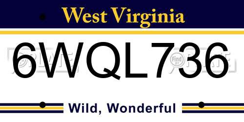 6WQL736 West Virginia License Plate
