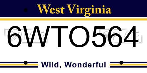 6WTO564 West Virginia License Plate