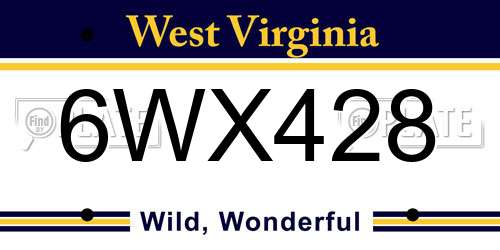 6WX428 West Virginia License Plate