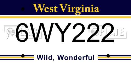 6WY222 West Virginia License Plate