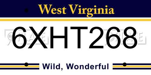 6XHT268 West Virginia License Plate