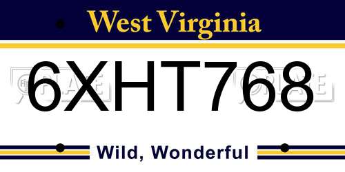 6XHT768 West Virginia License Plate