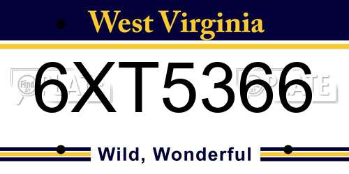 6XT5366 West Virginia License Plate