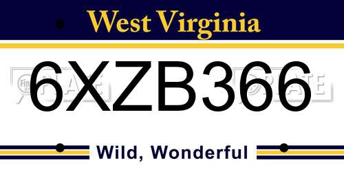 6XZB366 West Virginia License Plate