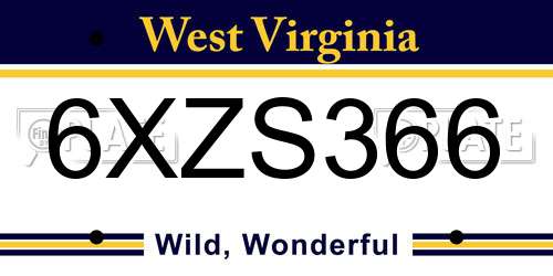 6XZS366 West Virginia License Plate