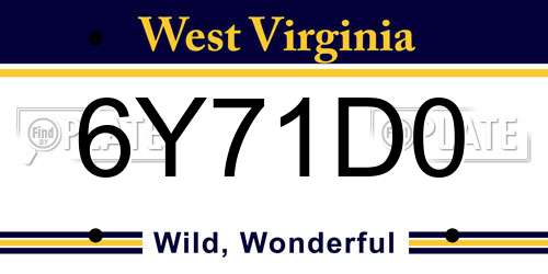 6Y71D0 West Virginia License Plate