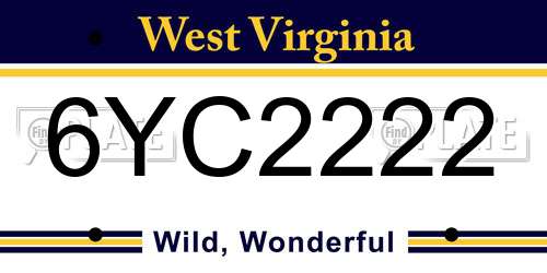 6YC2222 West Virginia License Plate