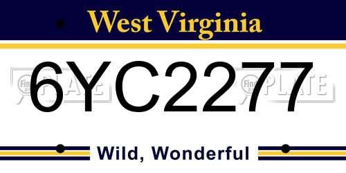 6YC2277 West Virginia License Plate