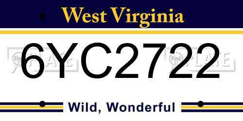 6YC2722 West Virginia License Plate