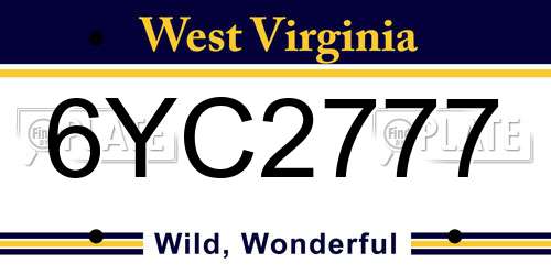 6YC2777 West Virginia License Plate