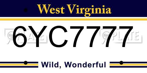 6YC7777 West Virginia License Plate