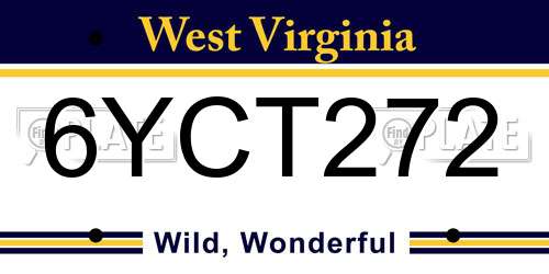 6YCT272 West Virginia License Plate