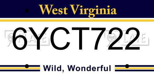 6YCT722 West Virginia License Plate